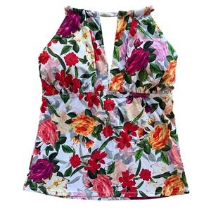 Sunsets Women E-Cup Roga Rose Pink Red Garden Floral Halter Tankini Top Swimsuit